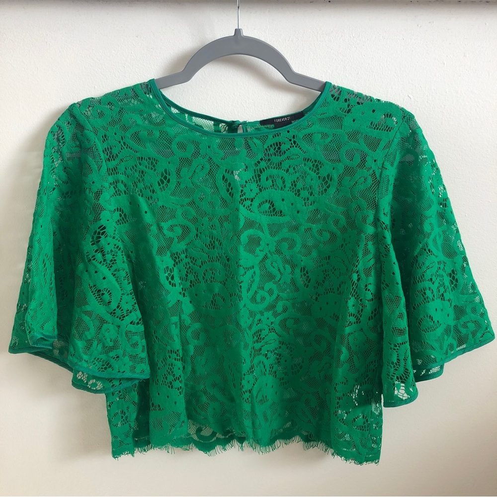 FOREVER21 Green Lace Top